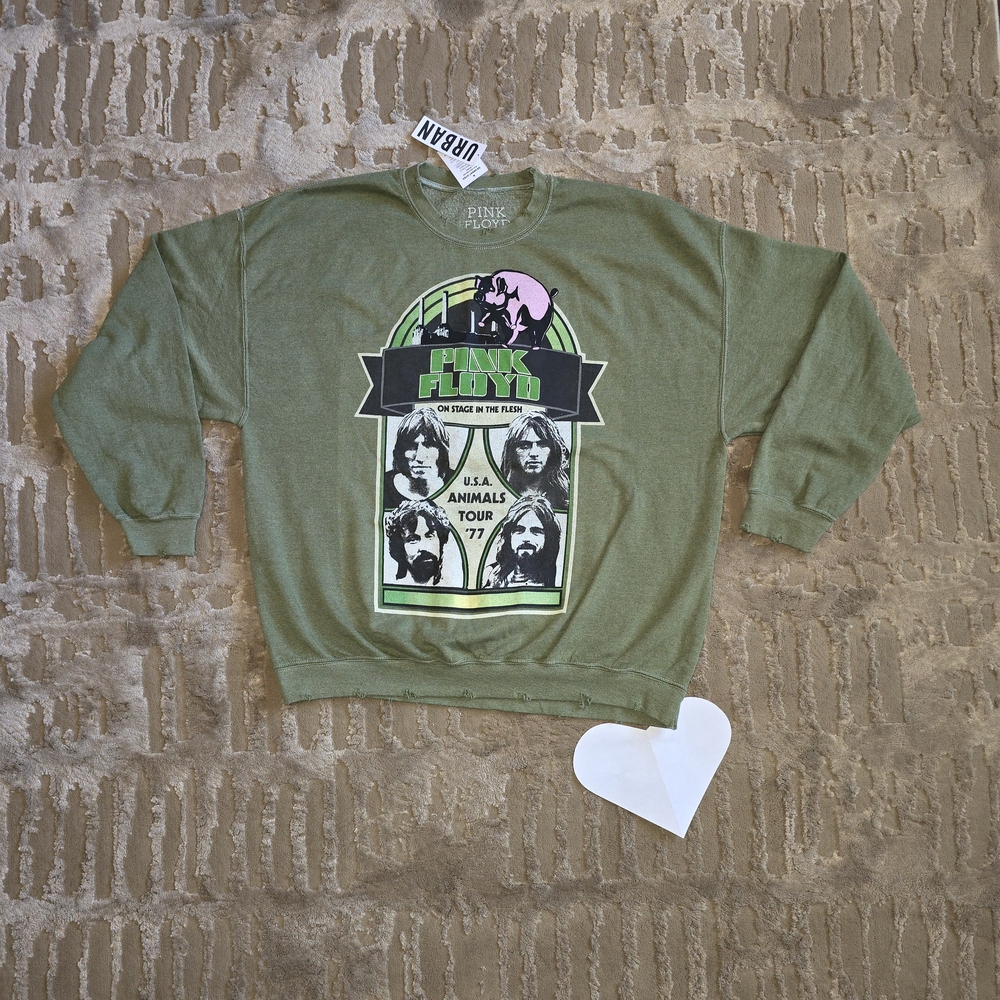 Pink Floyd Green Crewneck Sweater with Graphic Design